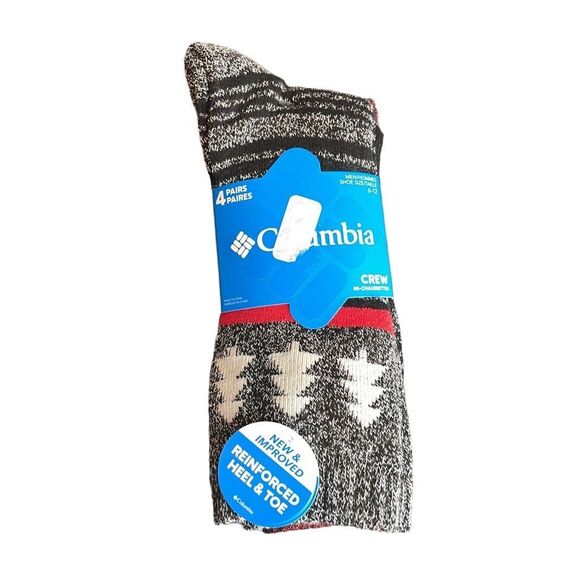 Columbia Men's Black Gray Crew Socks Set of 4 New - Picture 1 of 6